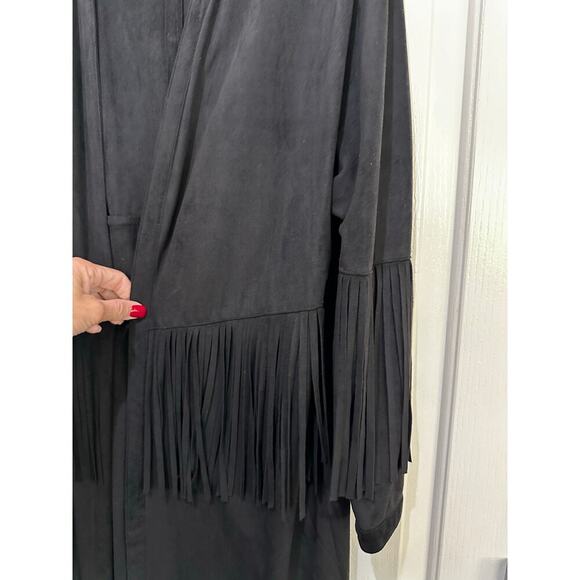 Zara TRF Women's Black Suede Fringe Western Jacket duster cardigan Size Large XL - Picture 4 of 6